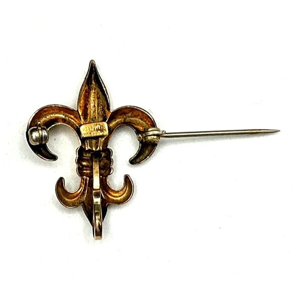 Vintage 1930's Gold-Tone Fleur-De-Lis Pin Brooch With Secure Clasp 1/20 12K - Picture 5 of 5